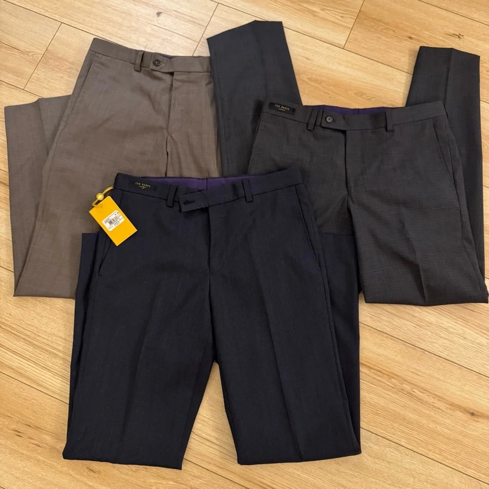 Ted Baker Men's Dress Pants Trio in Navy, Charcoal, and Light Gray
